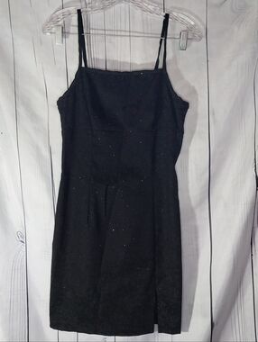 Vintage LA Belle 90's Whimsigoth Spaghetti-Strap Black Glitter Mini Dress